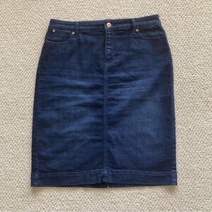 Talbots Denim Midi Pencil Skirt Dark Wash Size 10 Petite 10P Jean Pockets VEUC